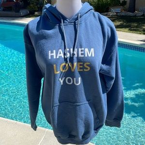 Unisex Blue HASHEM LOVES YOU blue hoodie by Eli 7 Designs | Size M